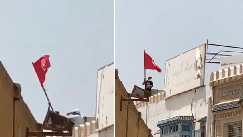القيروان: أحد أنصار النهضة يدفع محتجّا من فوق مقر الحركة القيروان: أحد أنصار حركة النهضة يدفع محتجّا من فوق مقر الحركة