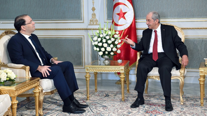 Mohamed Ennaceur s'entretient avec le chef du gouvernement mohamed ennaceur et youssef chahed